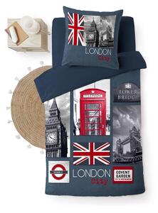 Tamno plava pamučna posteljina za krevet za jednu osobu 140x200 cm City London – douceur d'intérieur