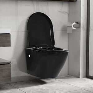 VidaXL Zidna toaletna školjka bez ruba keramička crna