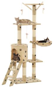 VidaXL Penjalica za mačke sa stupovima za grebanje od sisala 138 cm bež s uzorkom šapa