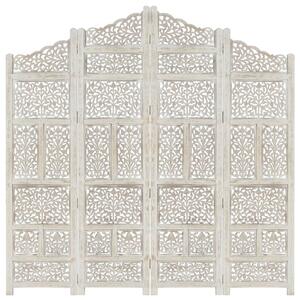 VidaXL Sobna pregrada s 4 panela bijela 160x165 cm masivno drvo manga
