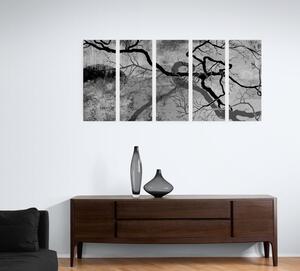 5-dijelna slika nadrealistička stabla u crno-bijelom dizajnu