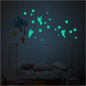 Set dječjih zidnih samoljepljivih svjetlećih naljepnica Ambiance Fairies and Stars