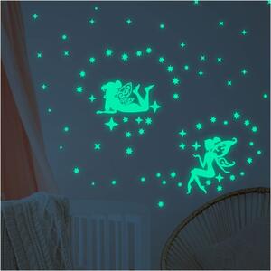Set dječjih zidnih samoljepljivih svjetlećih naljepnica Ambiance Glow In The Dark Big Fairies