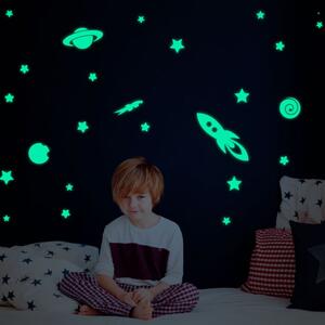 Set dječjih zidnih samoljepljivih svjetlećih naljepnica Ambiance Rockets Stars and Planets