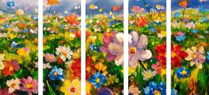 5-dijelna slika livadsko cvijeće - ulje na platnu