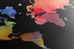 Slika zemljovid svijeta u akvarelnom dizajnu na crnoj podlozi