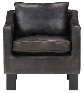 VidaXL Zaobljena fotelja od prave kože crna