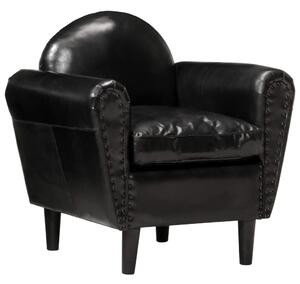 VidaXL Zaobljena fotelja od prave kože 77 x 65 x 79 cm crna