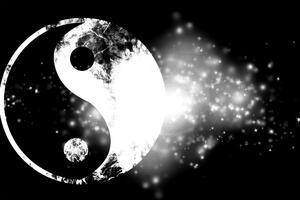 Slika simbol Jin i Jang u crno-bijelom dizajnu