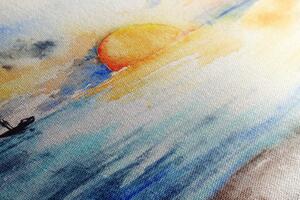 Slika akvarelno more i sunce na zalasku