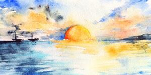 Slika akvarelno more i sunce na zalasku