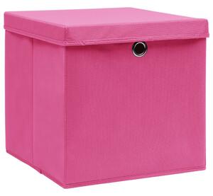 VidaXL Kutije za pohranu s poklopcima 4 kom roze 32x32x32 cm tkanina