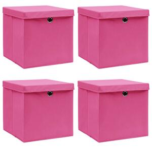 VidaXL Kutije za pohranu s poklopcima 4 kom roze 32x32x32 cm tkanina