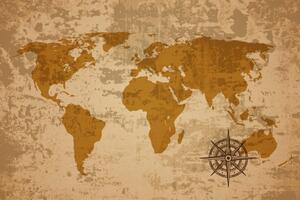 Slika stari zemljovid svijeta s kompasom