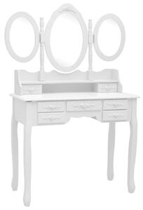 VidaXL Toaletni stolić sa stolcem i trostrukim ogledalom bijeli