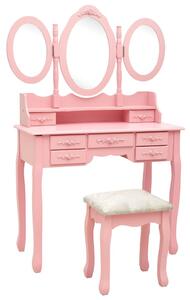 VidaXL Toaletni stolić sa stolcem i trostrukim ogledalom ružičasti