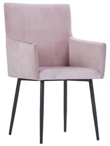 VidaXL Blagovaonske stolice s naslonima za ruke 4 kom roze baršunaste