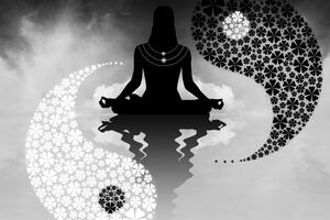 Slika jin i jang joga u crno-bijelom dizajnu