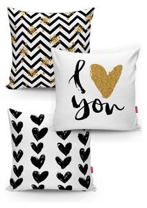 Set od 3 jastučnice Minimalist Cushion Covers BW With Hint Of Gold, 45 x 45 cm