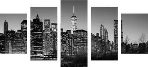 5-dijelna slika centar New Yorka u crno-bijelom dizajnu