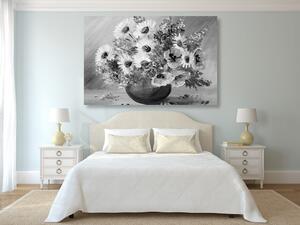 Slika ljetno cvijeće - ulje na platnu u crno-bijelom dizajnu