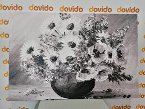 Slika ljetno cvijeće - ulje na platnu u crno-bijelom dizajnu