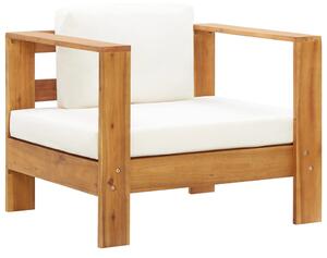 VidaXL Vrtna stolica od masivnog bagremovog drva s jastukom krem