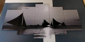5-dijelna slika prekrasan zalazak sunca na moru u crno-bijelom dizajnu