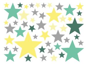 Set od 50 zidnih samoljepljivih naljepnica Ambiance Stars Green and Yellow