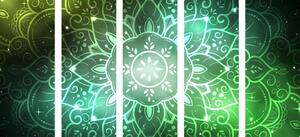 5-dijelna slika Mandala s galaktičkom pozadinom u nijansama zelene