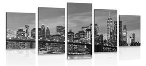 5-dijelna slika divan most u Brooklynu u crno-bijelom dizajnu