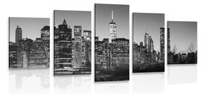5-dijelna slika centar New Yorka u crno-bijelom dizajnu