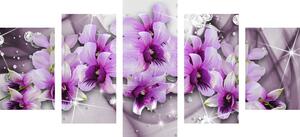 5-dijelna slika ljubičasto cvijeće na apstraktnoj pozadini
