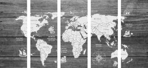5-dijelna slika crno-bijela karta na drvu