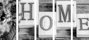 5-dijelna slika slova HOME u crno-bijelom dizajnu