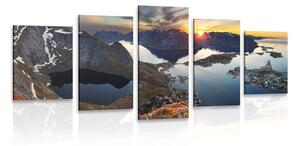 5-dijelna slika čarobna planinska panorama sa zalaskom sunca