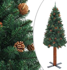 VidaXL Usko božićno drvce s pravim drvom i šiškama zeleno 150 cm PVC