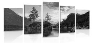 5-dijelna slika crno-bijeli planinski krajolik kod jezera