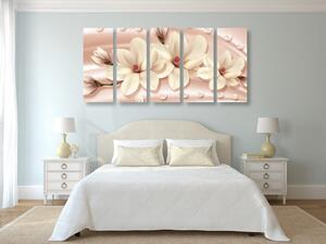 5-dijelna slika luksuzna magnolija s biserima