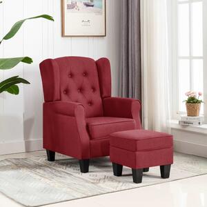 VidaXL Fotelja od tkanine s tabureom crvena boja vina