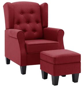 VidaXL Fotelja od tkanine s tabureom crvena boja vina