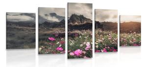 5-dijelna slika livada s rascvjetanim cvijećem