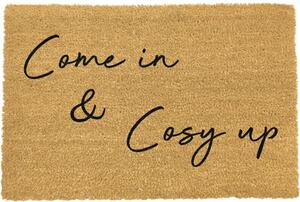 Crni otirač od prirodnih kokosovih vlakana Artsy Doormats Come In & Cosy Up, 40 x 60 cm
