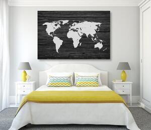 Slika zemljovid svijeta na drvu u crno-bijelom dizajnu