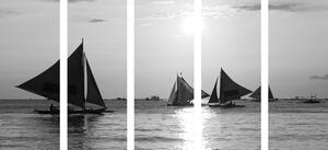 5-dijelna slika prekrasni zalazak sunca na moru u crno-bijelom dizajnu