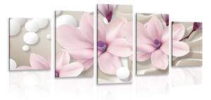 5-dijelna slika magnolija na apstraktnoj pozadini