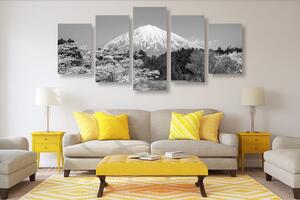 5-dijelna slika planina Fuji u crno-bijelom dizajnu