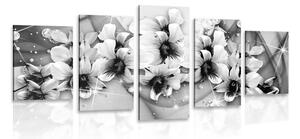 5-dijelna slika crno-bijelo cvijeće na apstraktnoj pozadini