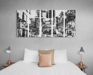 5-dijelna slika apstraktna panorama grada u crno-bijelom dizajnu