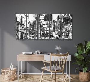 5-dijelna slika apstraktna panorama grada u crno-bijelom dizajnu